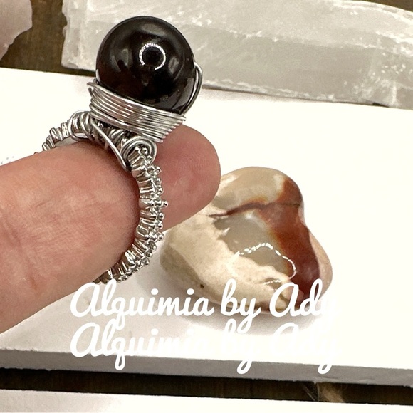 Garnet chunky silver statement wire wrapped gem ring - Picture 2 of 7